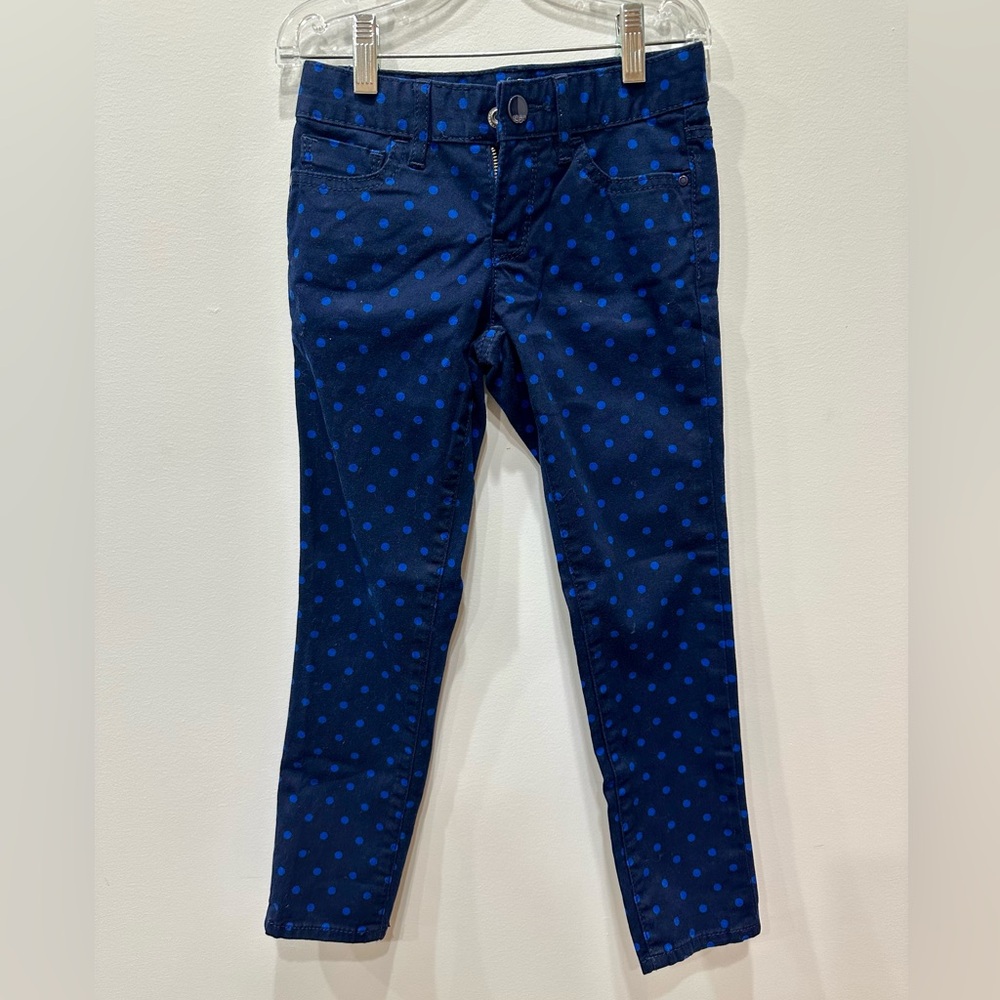 Girls GAP 1969 super skinny navy jeans with electric blue polka dots - size 6.